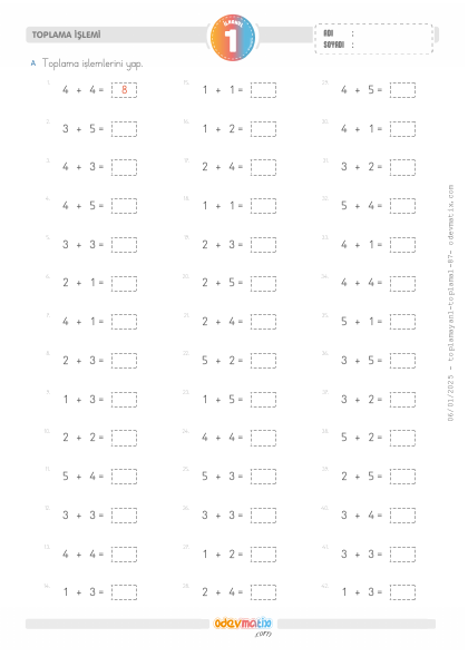 1.S�n�f 1.Seviye Toplama ��lemi(Yan-Yana)(2) Etkinli�i