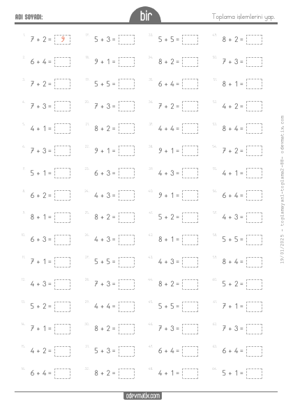 1.S�n�f 2.Seviye Toplama ��lemi(Yan-Yana)(1) Etkinli�i