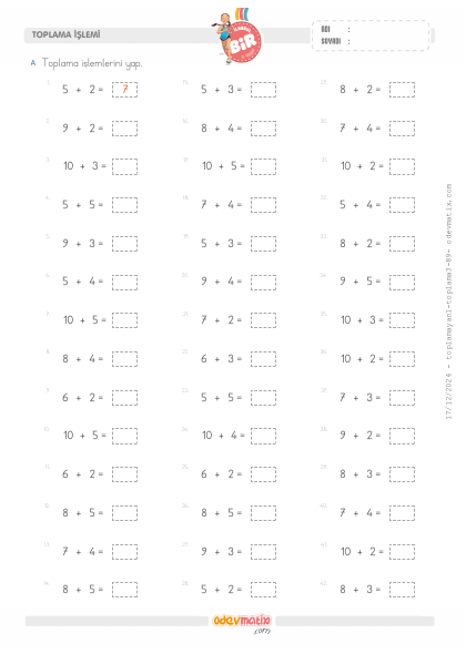 1.S�n�f 3.Seviye Toplama ��lemi(Yan-Yana)(4) Etkinli�i