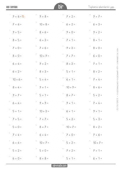 1.S�n�f .Seviye Toplama ��lemi(Yan-Yana)(1) Etkinli�i