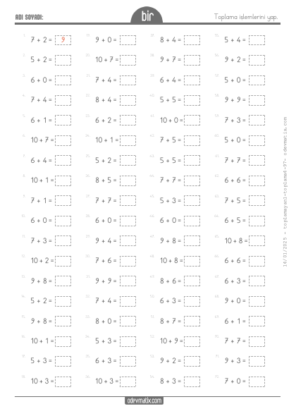 1.S�n�f .Seviye Toplama ��lemi(Yan-Yana)(4) Etkinli�i